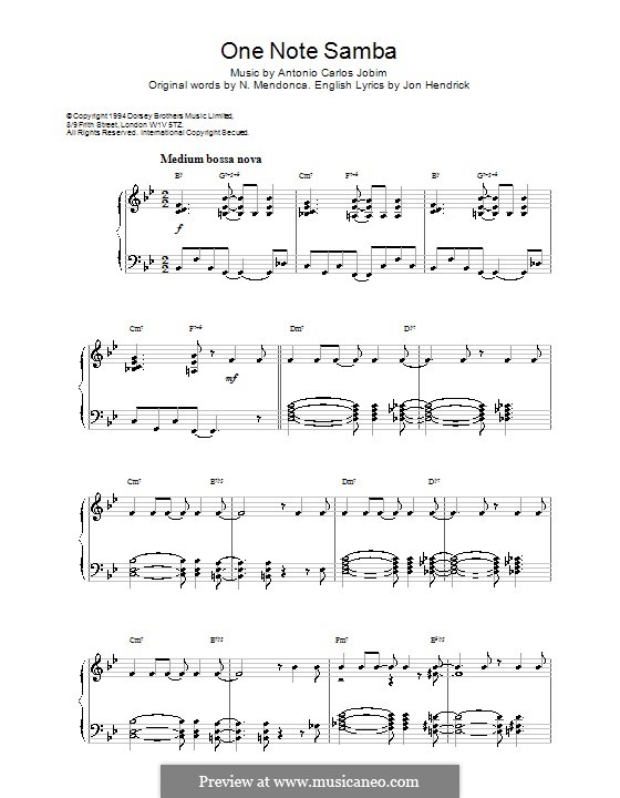 One Note Samba (Samba De Uma Nota): For piano by Antonio Carlos Jobim