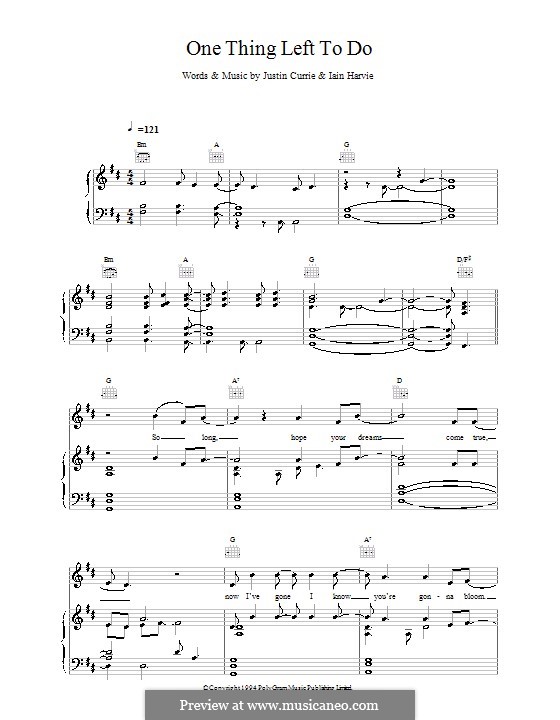 One Thing Left To Do (Del Amitri): For voice and piano (or guitar) by Justin Currie