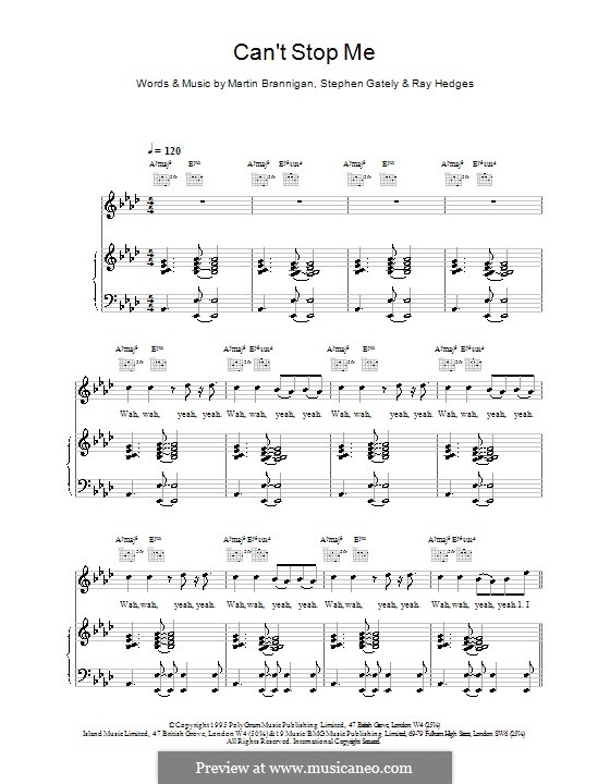 Cant Stop Me (Boyzone): For voice and piano (or guitar) by Martin Brannigan, Raymond Hedges, Stephen Gately