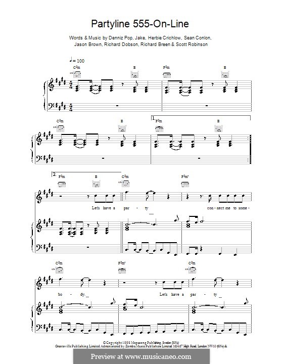 Partyline 555 on Line (Five): For voice and piano (or guitar) by Denniz Pop, Herbie Crichlow
