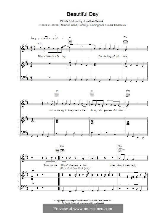 What a Beautiful Day (The Levellers): For voice and piano (or guitar) by Charles Heather, Jeremy Cunningham, Jonathan Sevink, Mark Chadwick, Simon Friend