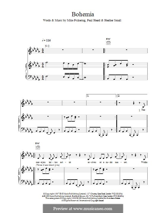 Bohemia (M People): For voice and piano (or guitar) by Heather Small, Mike Pickering, Paul Heard