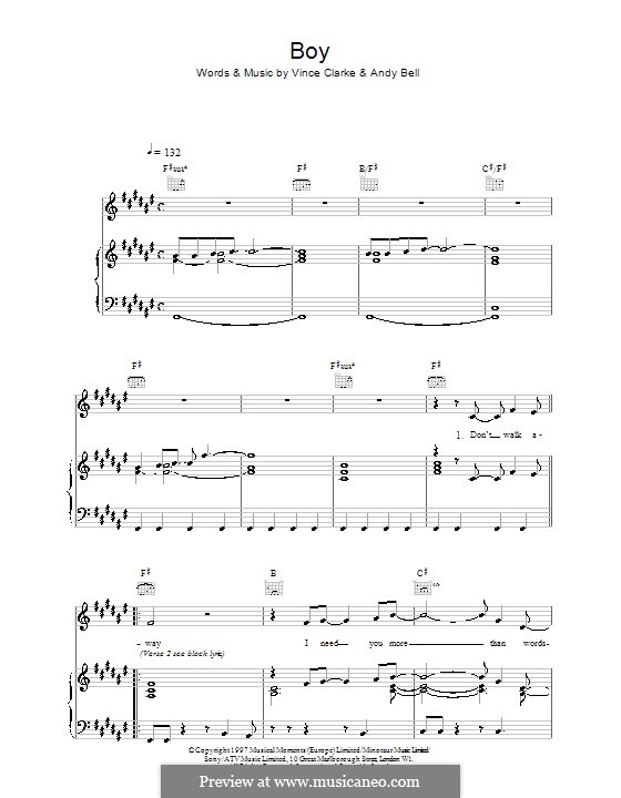 Boy (Erasure): For voice and piano (or guitar) by Andy Bell, Vince Clarke