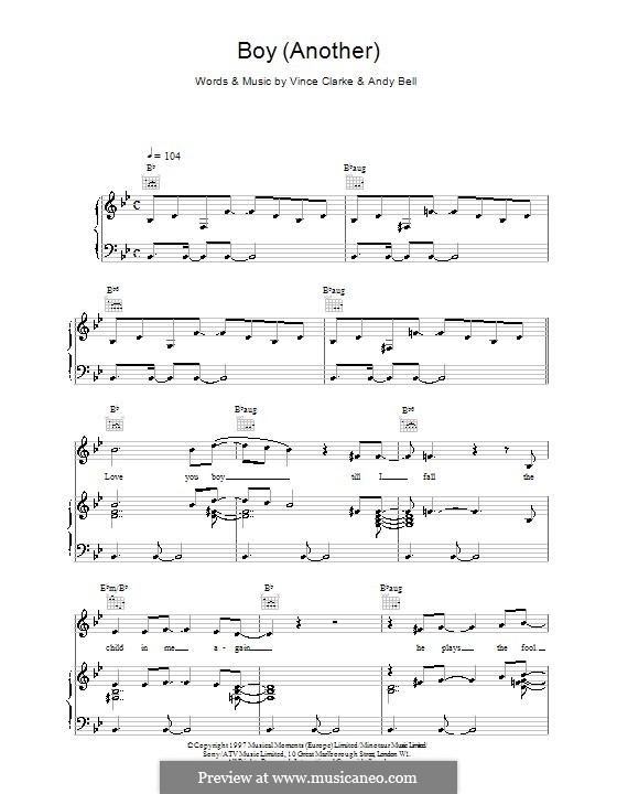 Boy (Erasure): For voice and piano (or guitar) by Andy Bell, Vince Clarke
