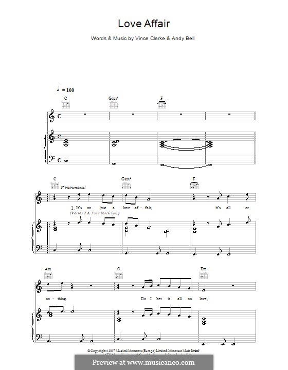 Love Affair (Erasure): For voice and piano (or guitar) by Andy Bell, Vince Clarke