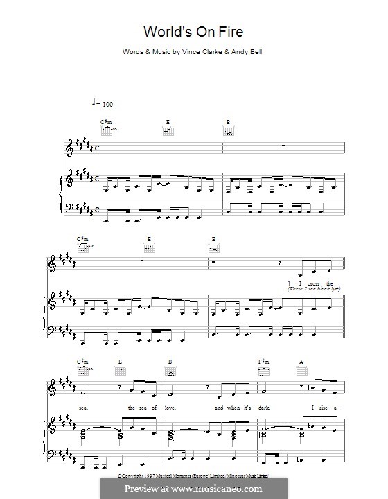World's on Fire (Erasure): For voice and piano (or guitar) by Andy Bell, Vince Clarke