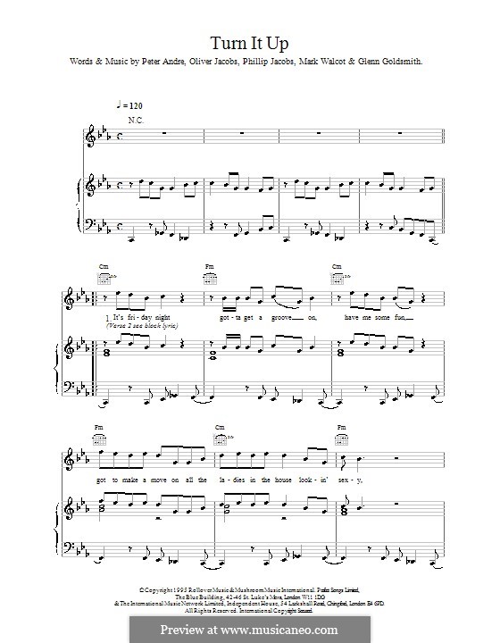 Turn It Up (Peter Andre): For voice and piano (or guitar) by Oliver Jacobs, Phillip Jacobs