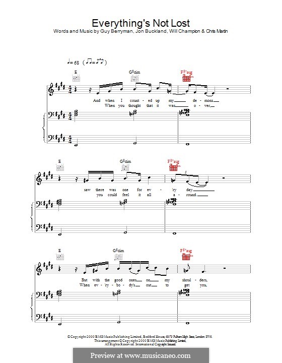 Everything's not Lost (Coldplay): For voice and piano (or guitar) by Chris Martin, Guy Berryman, Jonny Buckland, Will Champion