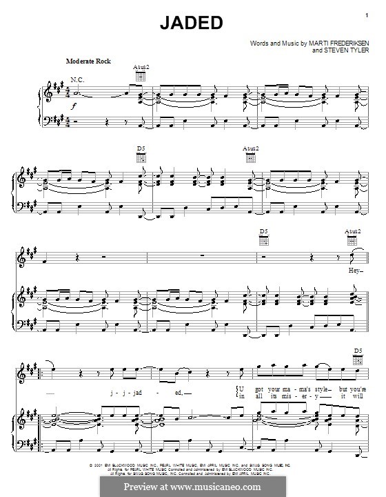 Jaded (Aerosmith): For voice and piano (or guitar) by Martin Frederiksen, Steven Tyler