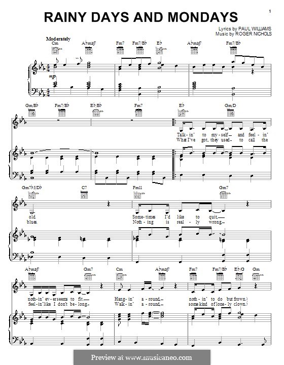 Rainy Days And Mondays sheet music (real book with lyrics) (PDF)