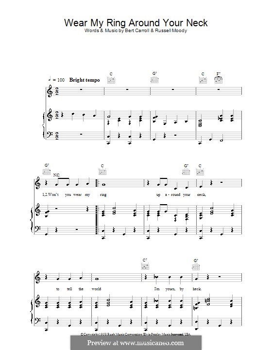 Wear My Ring Around Your Neck (Elvis Presley): For voice and piano (or guitar) by Bert Carroll, Russell Moody
