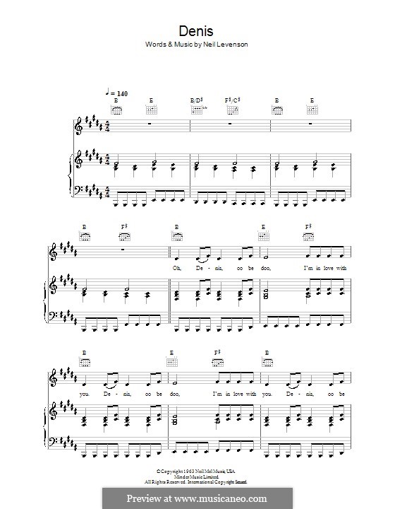 Denis (Blondie): For voice and piano (or guitar) by Neil Levinson