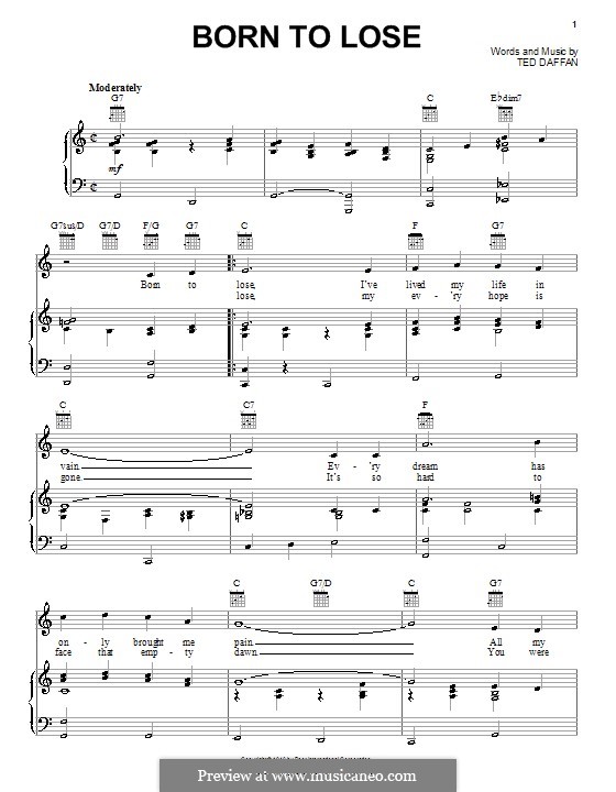 Born to Lose (Ray Charles) by T. Daffan - sheet music on MusicaNeo
