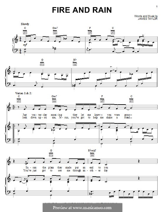 Fire and Rain: For voice and piano (or guitar) by James Taylor