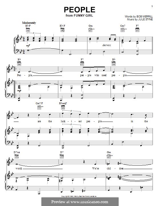 People from Funny Girl (Barbra Streisand): For voice and piano (or guitar) by Jule Styne