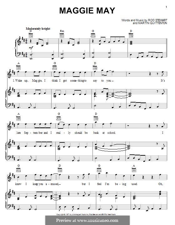 Maggie May: For voice and piano (or guitar) by Martin Quittenton, Rod Stewart