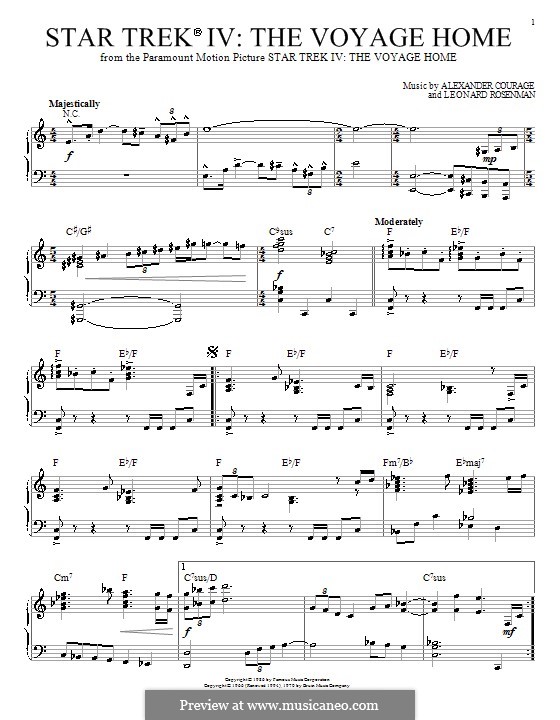 Theme from Star Trek IV: The Voyage Home: For piano by Leonard Rosenman