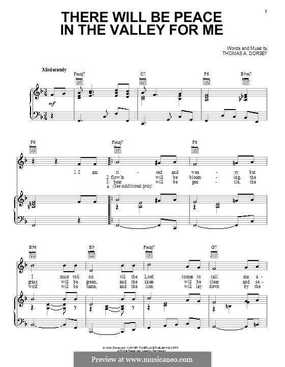 (There'll Be) Peace in the Valley (For Me): For voice and piano (or guitar) by Thomas A. Dorsey