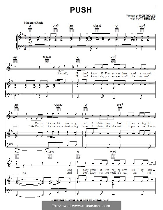 Push (Matchbox Twenty): For voice and piano (or guitar) by Matt Serletic, Rob Thomas