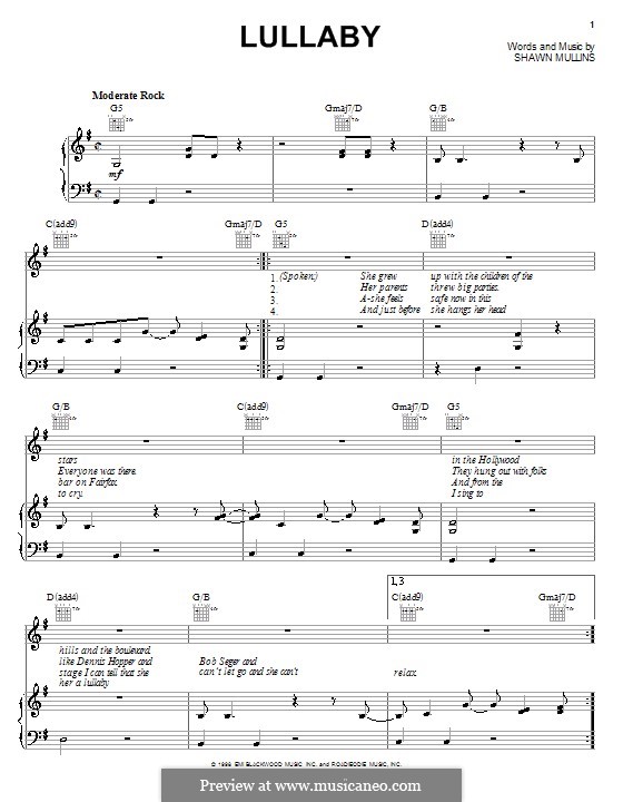 Lullaby: For voice and piano (or guitar) by Shawn Mullins