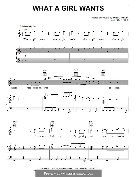 What a Girl Wants (Christina Aguilera): For voice and piano (or guitar) by Guy Roche, Shelly Peiken