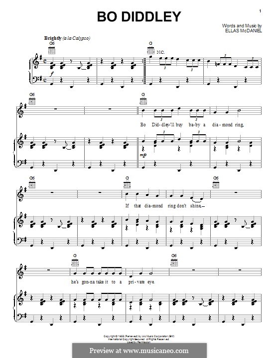 Bo Diddley (Bo Diddley): For voice and piano (or guitar) by Ellas McDaniel