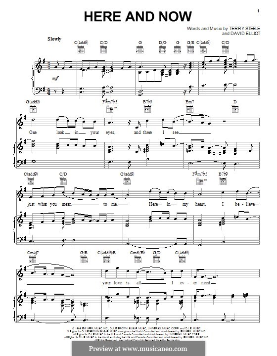 Here and Now (Luther Vandross): For voice and piano (or guitar) by David Elliot, Terry Steele