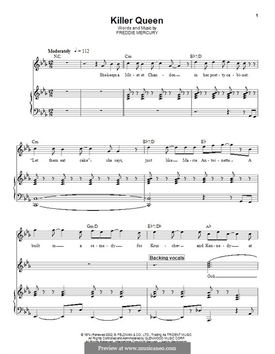 Killer Queen (Queen): For voice and piano (or guitar) by Freddie Mercury