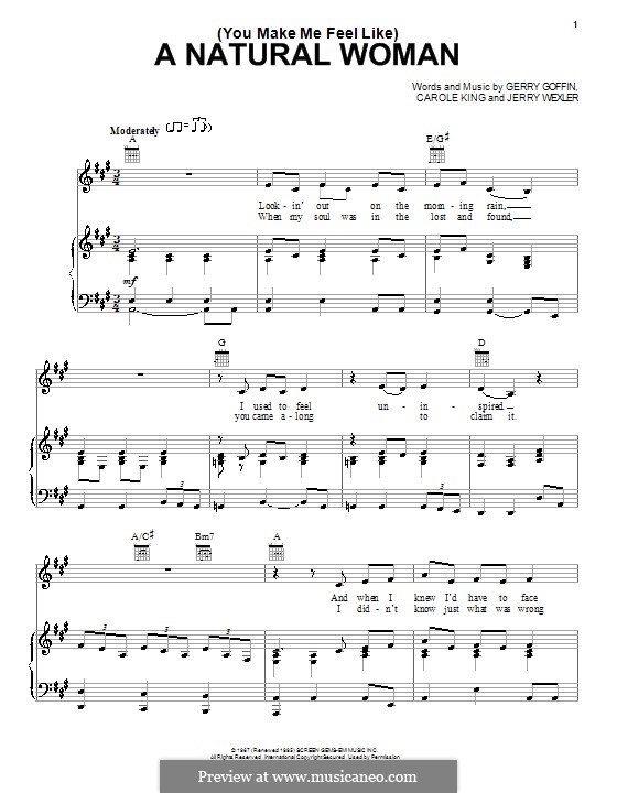 (You Make Me Feel Like) A Natural Woman (Aretha Franklin): For voice and piano (or guitar) by Carole King, Gerry Goffin, Jerry Wexler