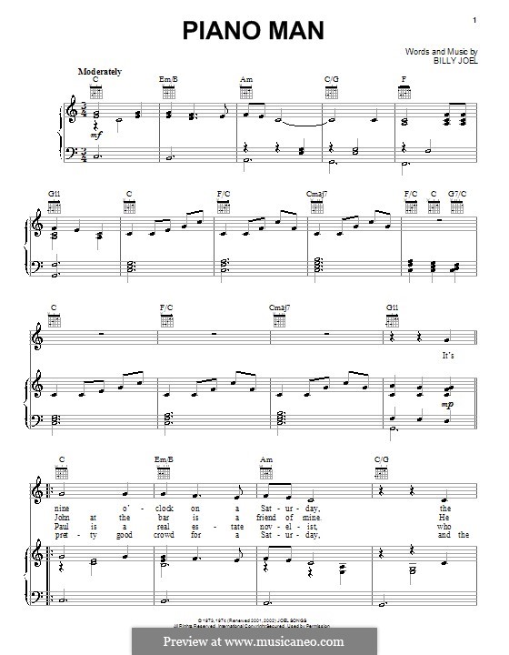 Piano Man by B. Joel - sheet music on MusicaNeo