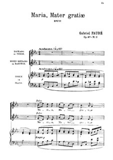 Maria, Mater gratiæ, Op.47 No.2: Score by Gabriel Fauré