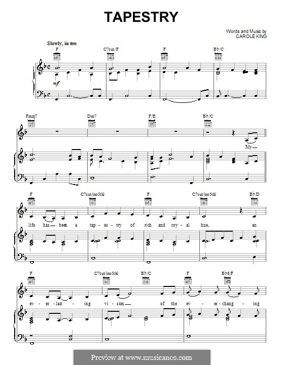 Tapestry: For voice and piano (or guitar) by Carole King