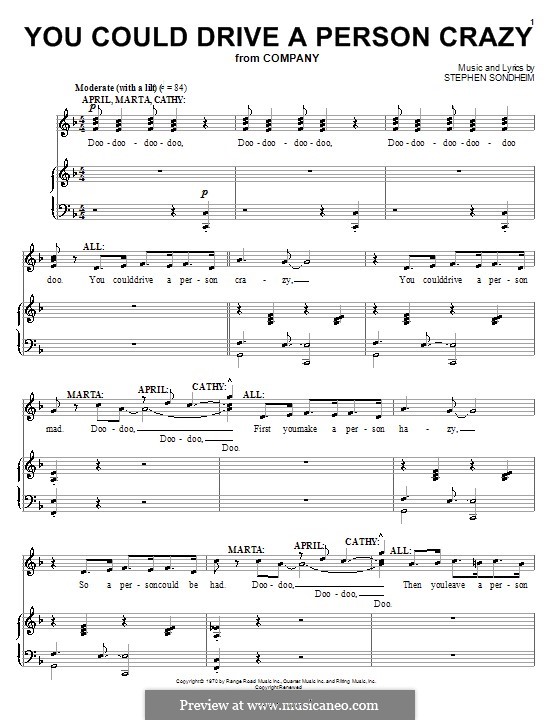 you could drive a person crazy by s sondheim sheet music on musicaneo you could drive a person crazy sheet music