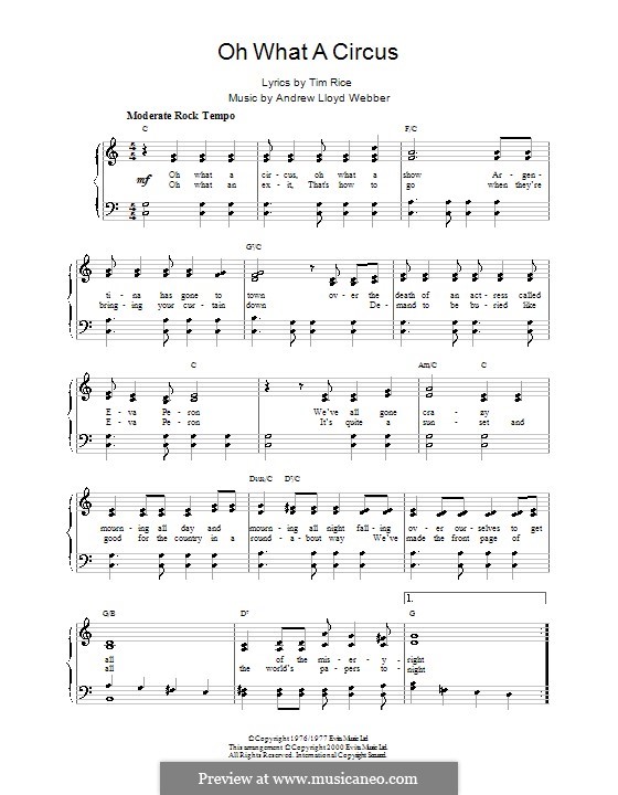 Oh What a Circus: For easy piano by Andrew Lloyd Webber