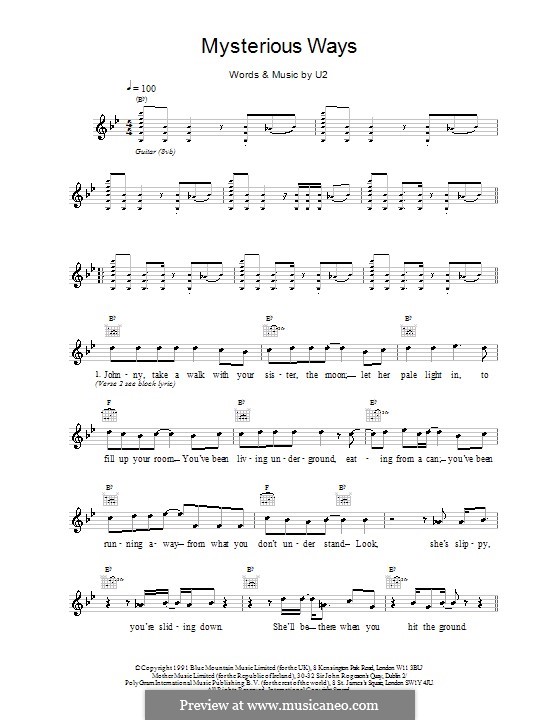 Mysterious Ways: Melody line, lyrics and chords by U2