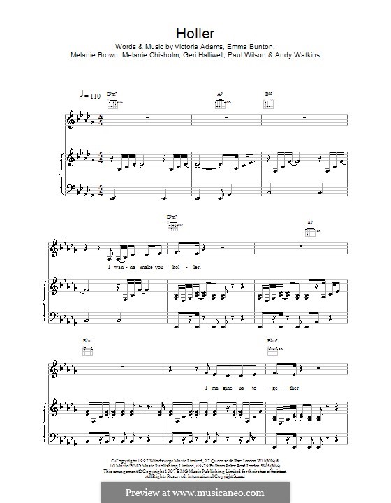 Holler (The Spice Girls): For voice and piano (or guitar) by Emma Bunton, Melanie Brown, Victoria Adams