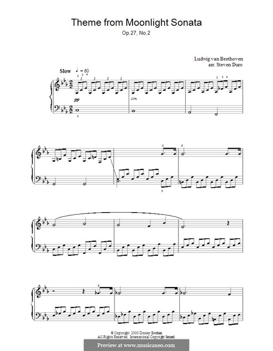 Movement I (Printable scores): For a single performer (Theme) by Ludwig van Beethoven
