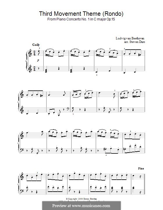 Concerto for Piano and Orchestra No.1, Op.15: Movement III (Theme). Version for easy piano by Ludwig van Beethoven