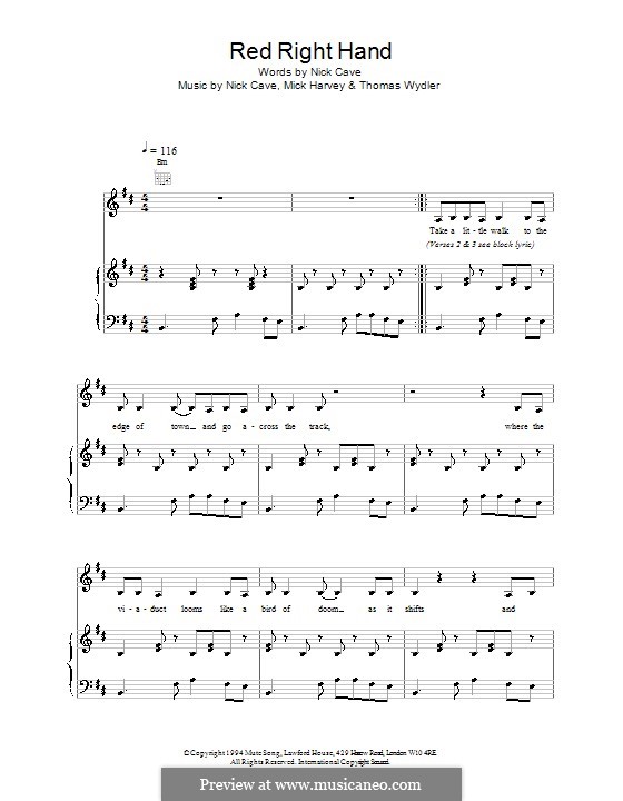 Red Right Hand: For voice and piano (or guitar) by Mick Harvey, Nick Cave, Thomas Wydler