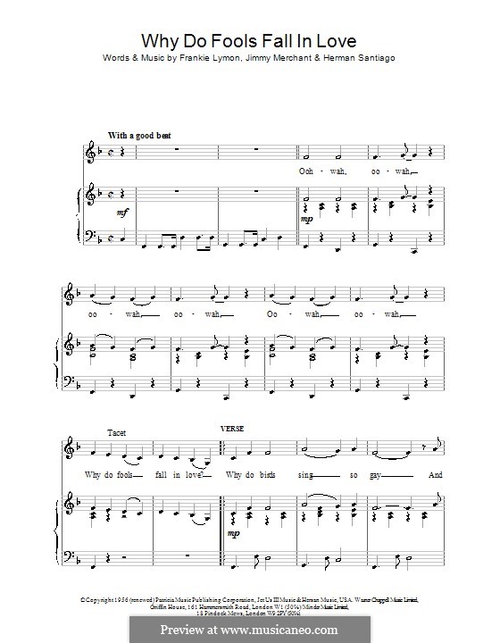 Why Do Fools Fall in Love: For voice and piano (or guitar) by Frankie Lymon, Morris Levy
