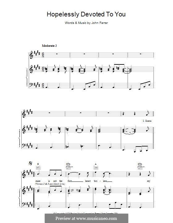 Hopelessly Devoted to You (from Grease): For voice and piano (or guitar) by John Farrar