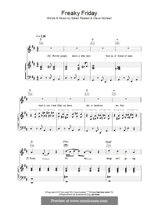 Freaky Friday (Aqua): For voice and piano (or guitar) by Claus Norreen, Søren Rasted