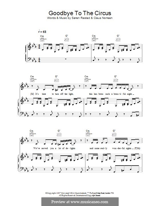 Goodbye to the Circus (Aqua): For voice and piano (or guitar) by Claus Norreen, Søren Rasted