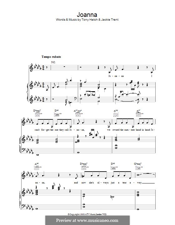 Joanna: For voice and piano (or guitar) by Jackie Trent, Tony Hatch