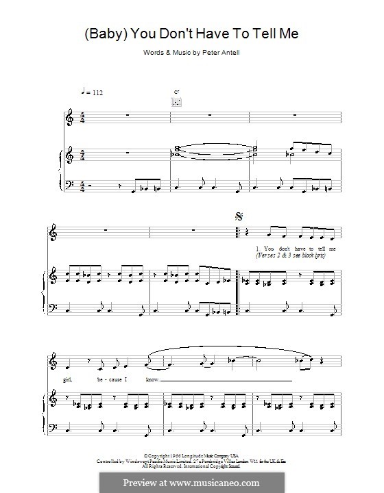 (Baby) You Don't Have to Tell Me (Scott Walker): For voice and piano (or guitar) by Peter Antell