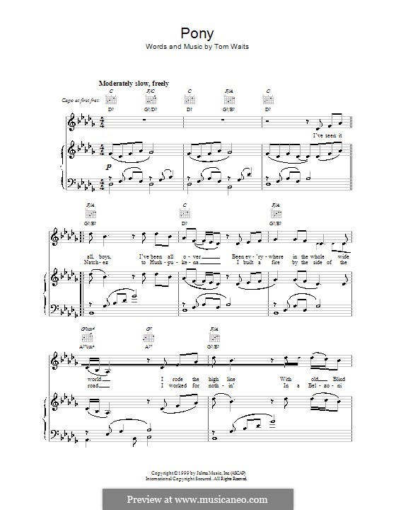 Pony: For voice and piano (or guitar) by Tom Waits