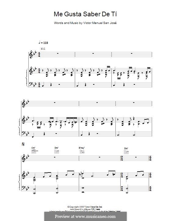 Me Gusta Saber de tí: For voice and piano (or guitar) by Victor Manuel San José