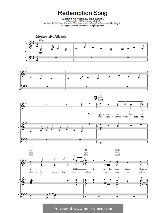 Redemption Song By B Marley Sheet Music On Musicaneo Redemption Song By B Marley Sheet Music On Musicaneo