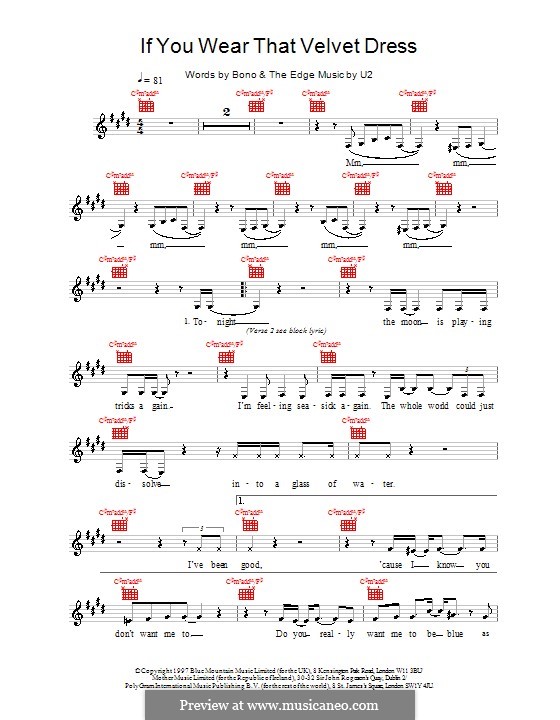 If You Wear That Velvet Dress by U2 - sheet music on MusicaNeo