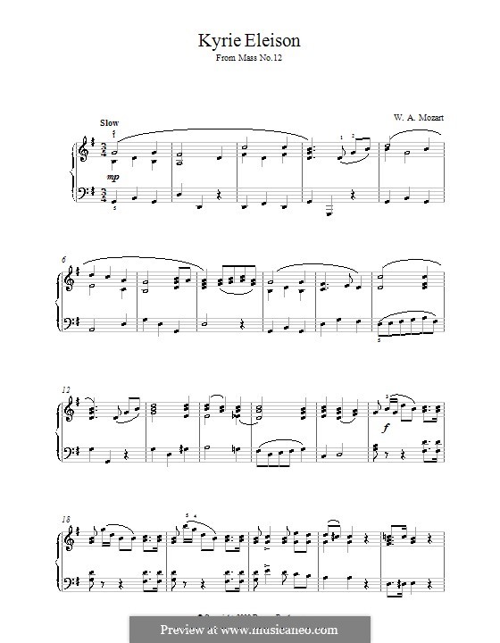 Mass in G Major: Kyrie Eleison, for piano by Wolfgang Amadeus Mozart